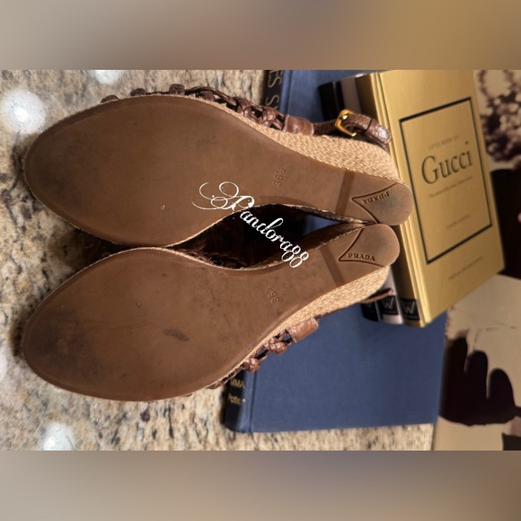 Prada brown caged wedge strappy braided Sandals - Picture 6 of 7